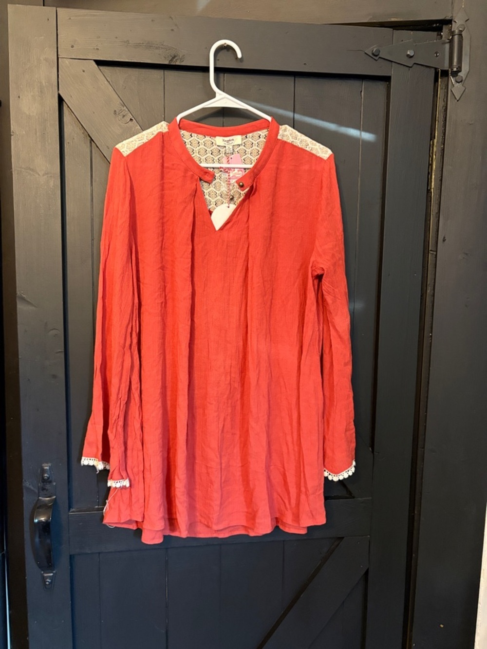 Hayden Rust Lace-Trim Long Sleeve Tunic